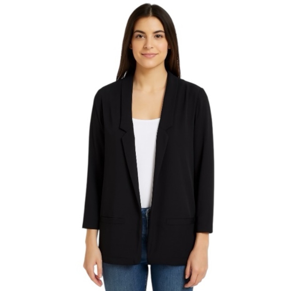 Lauren Conrad Black Open Front Preppy Gorpcore 3/4 Sleeve Blazer Jacket Size 16